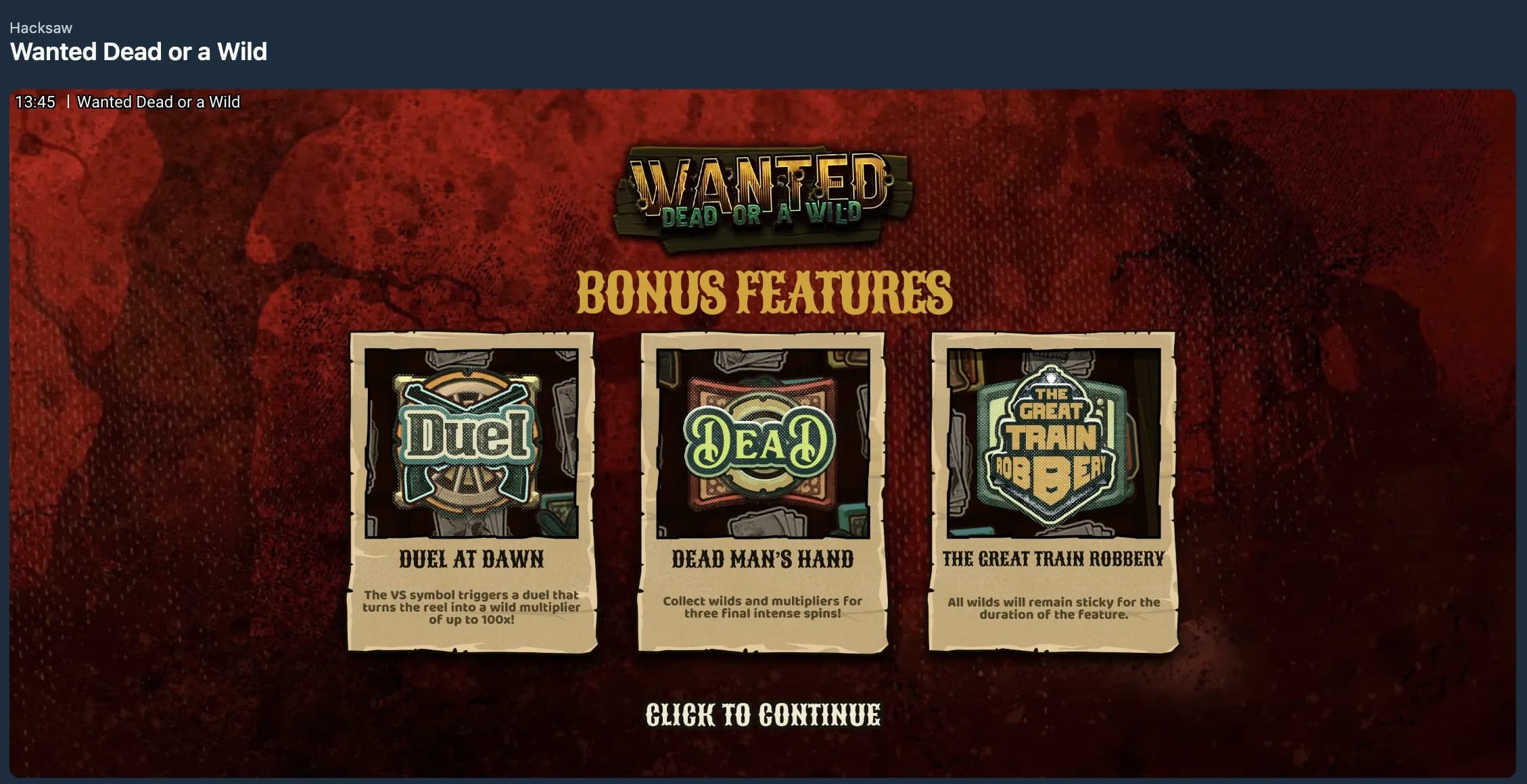Wanted Dead or a Wild slot game screen with reels and Buy Bonus button visible