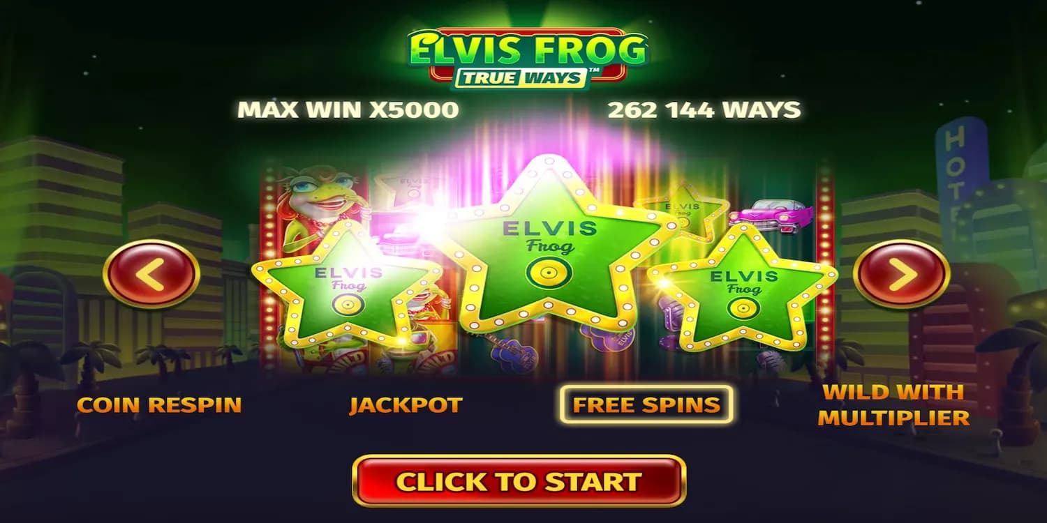 Elvis Frog Trueways slot bonus selection screen with jackpot and free spins options