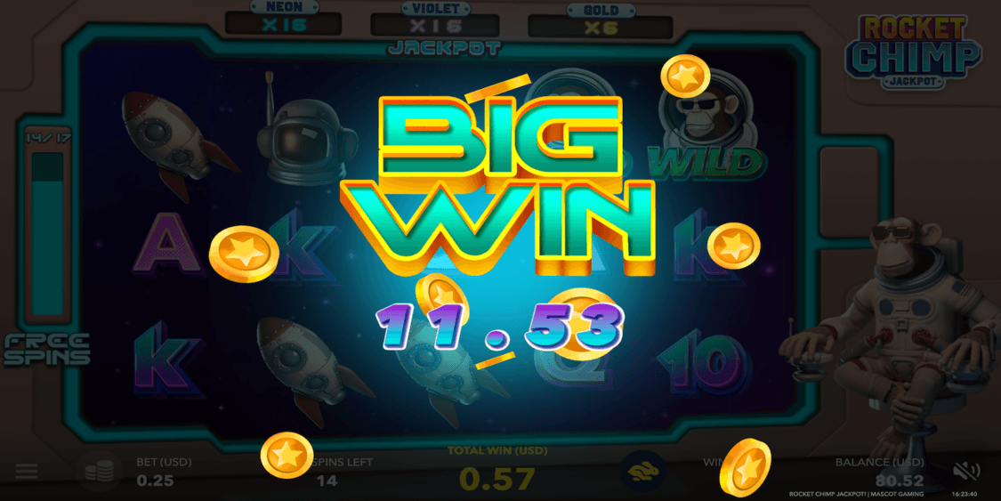 Slot game big win screen showing payout amount and winning animation