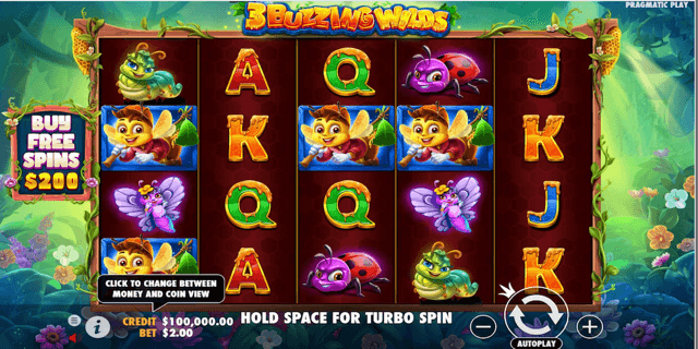 Slot gameplay showing reels, symbols and potential winning combinations