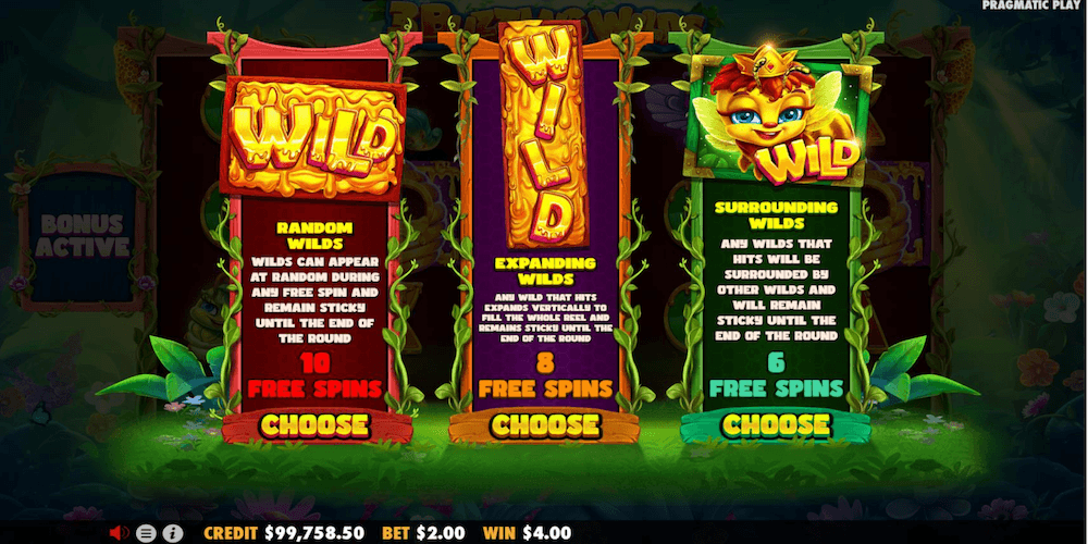 Slot game screen with reels, symbols and bonus features in play