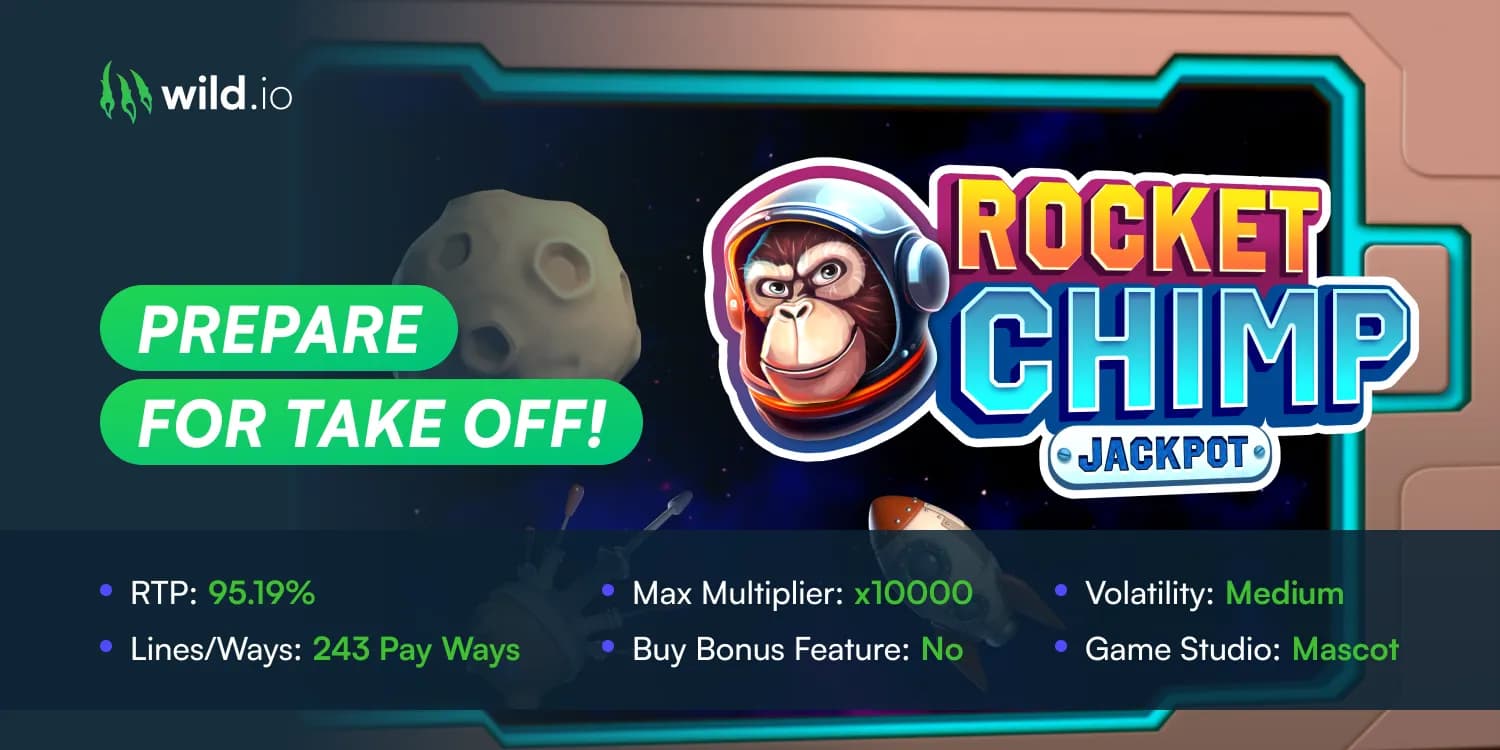 Rocket Chimp Jackpot slot review banner with gameplay and features