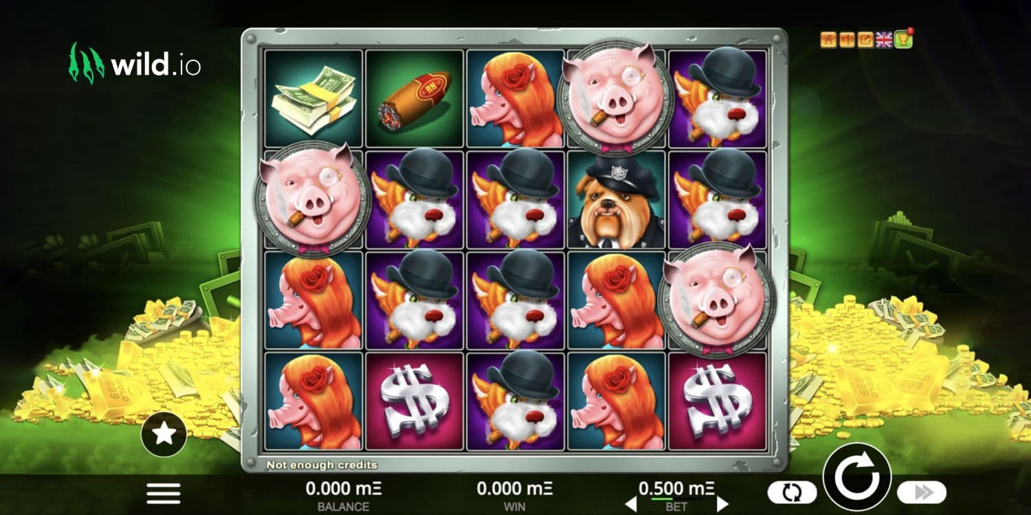 Richy Hog slot gameplay showing reels with pig characters and farm-themed symbols