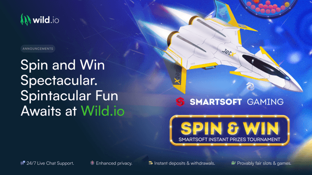 Spin and win casino promotion banner with jet and instant prizes