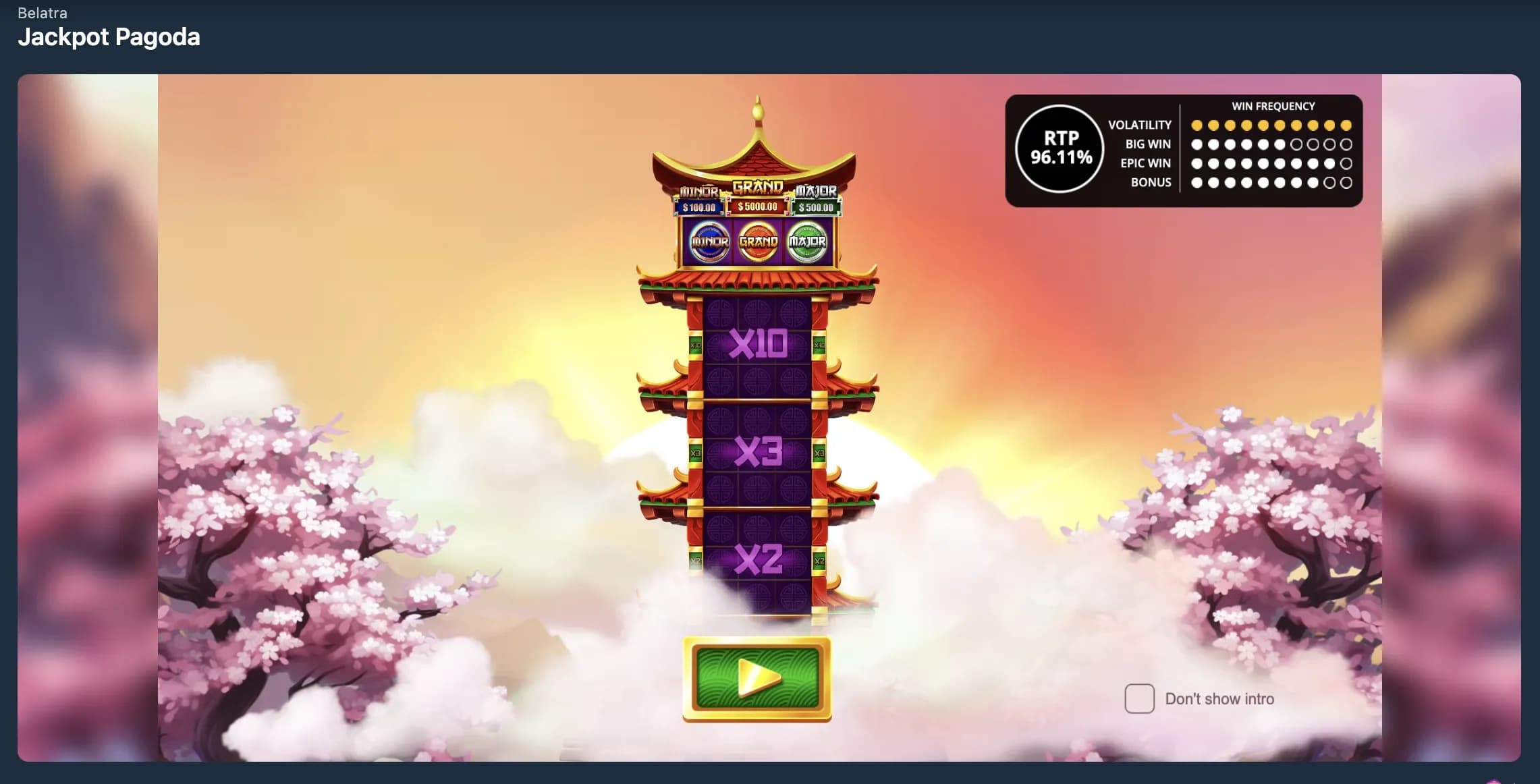 Jackpot Pagoda slot showing bonus tower with multipliers and jackpot tiers