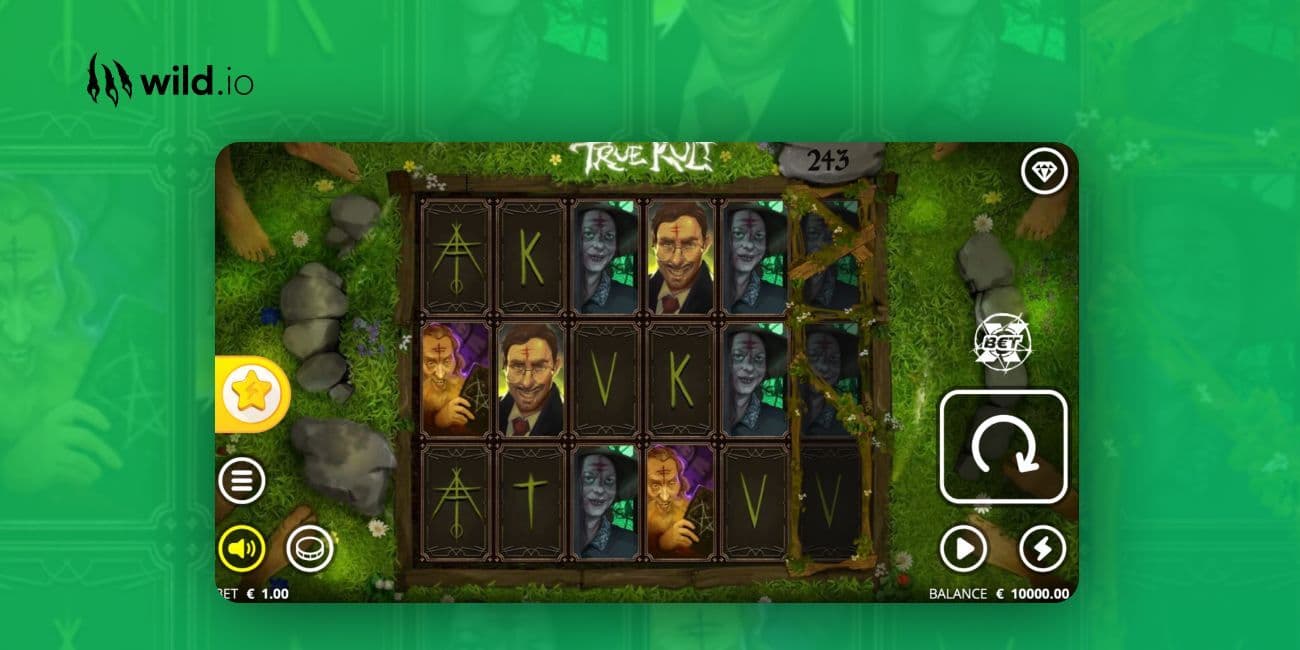 True Kult slot gameplay showing reels, symbols and dark themed visuals