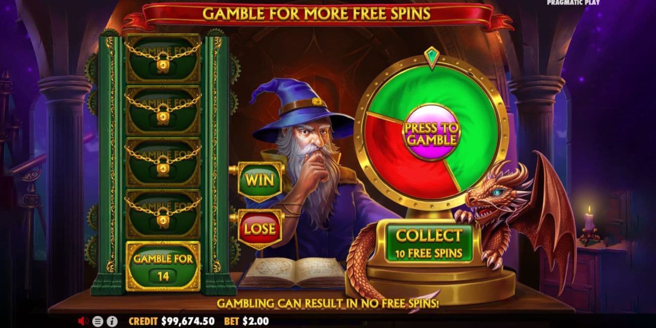 Power of Merlin Megaways slot bonus wheel feature with spin options