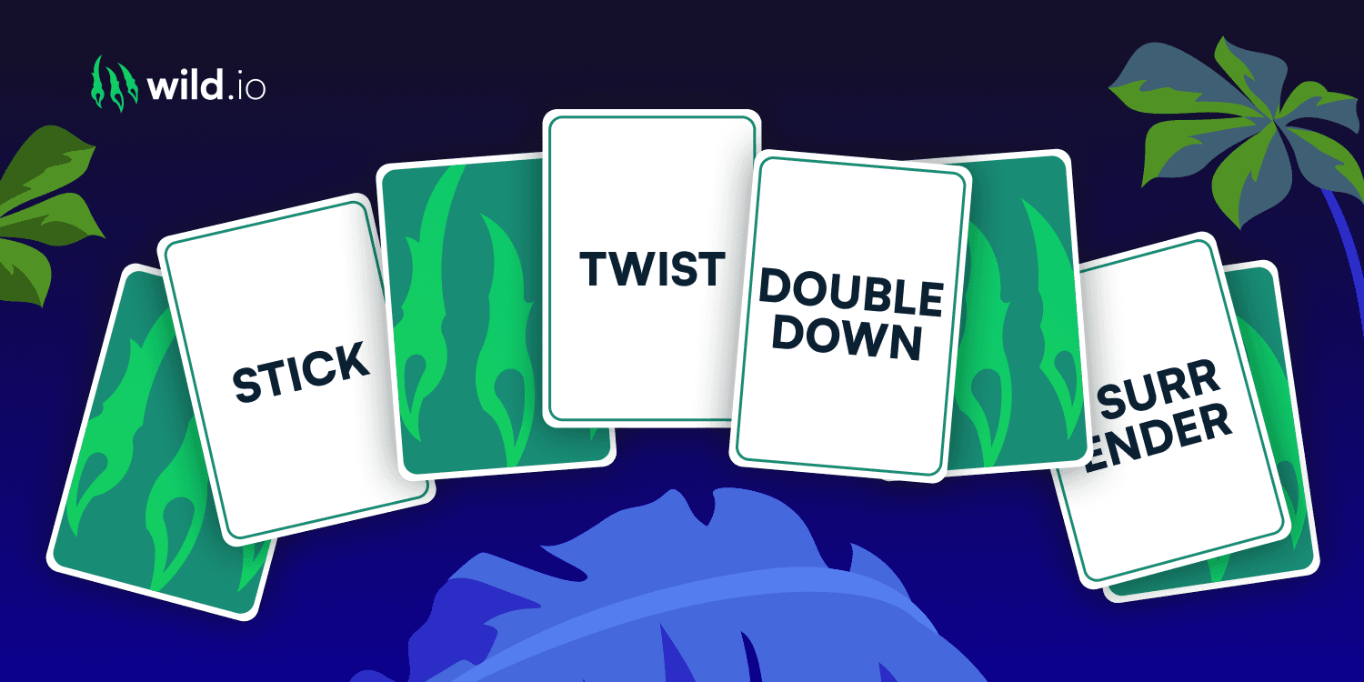 Spanish 21 blackjack actions showing hit, stand and double down options
